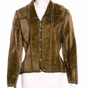 VTG Adrienne Landau Brown Suede/Embroidered Jacket - Size L